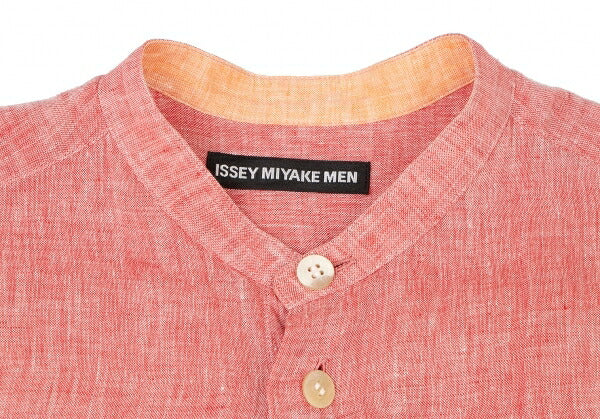 ISSEY MIYAKE MEN Linen No-Collar S/S Shirt Red Size 2