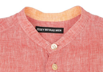 ISSEY MIYAKE MEN Linen No-Collar S/S Shirt Red Size 2