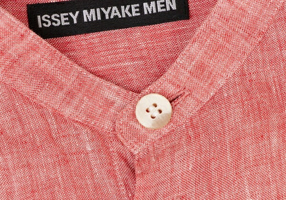 ISSEY MIYAKE MEN Linen No-Collar S/S Shirt Red Size 2