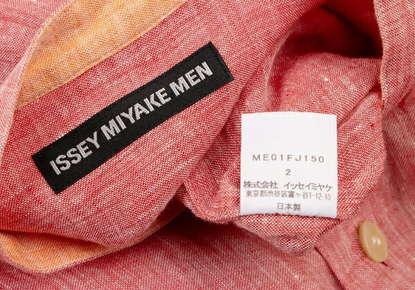 ISSEY MIYAKE MEN Linen No-Collar S/S Shirt Red Size 2