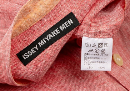 ISSEY MIYAKE MEN Linen No-Collar S/S Shirt Red Size 2