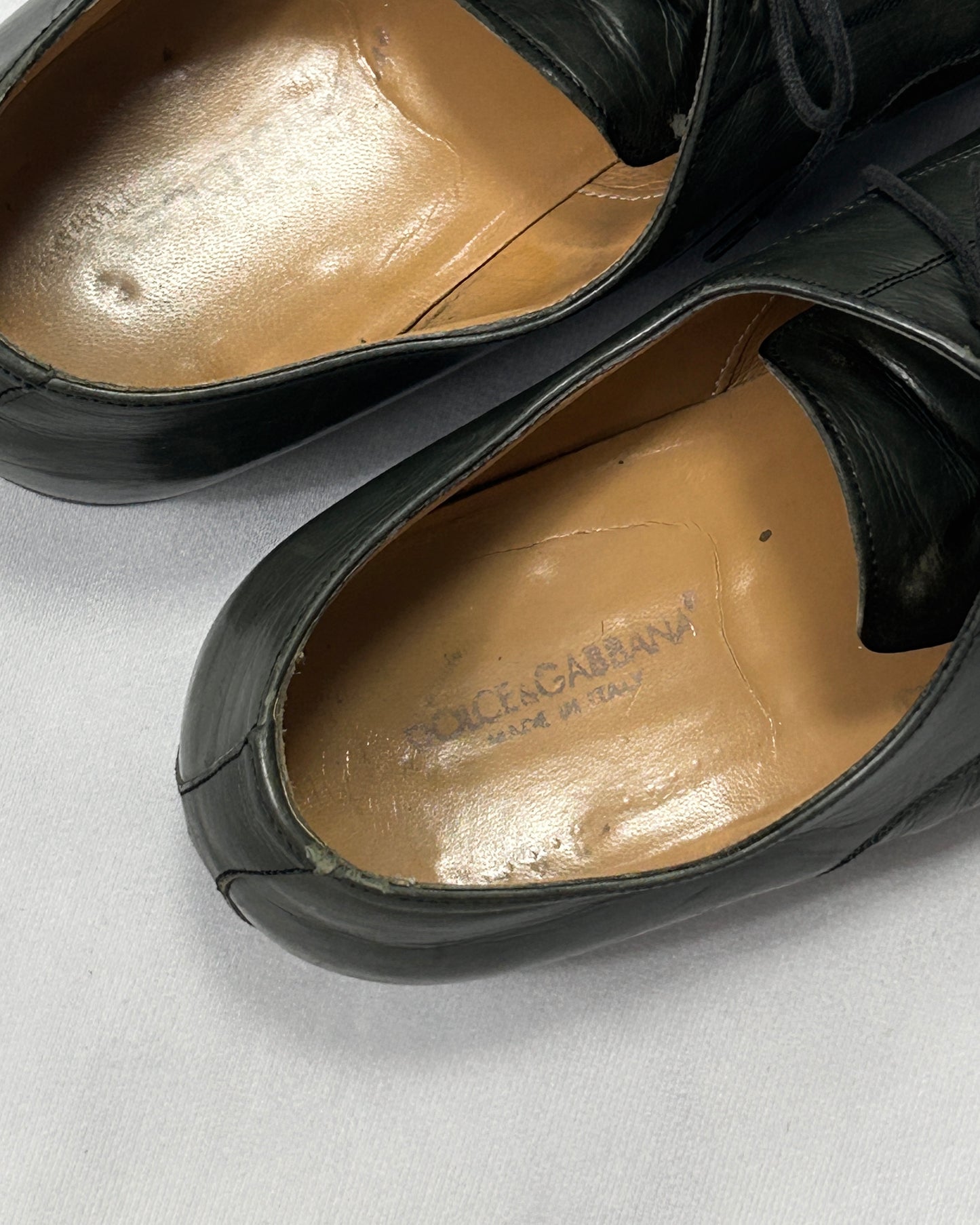 Dolce & Gabbana Plain Toe Leather Derby Shoes Black Size 13