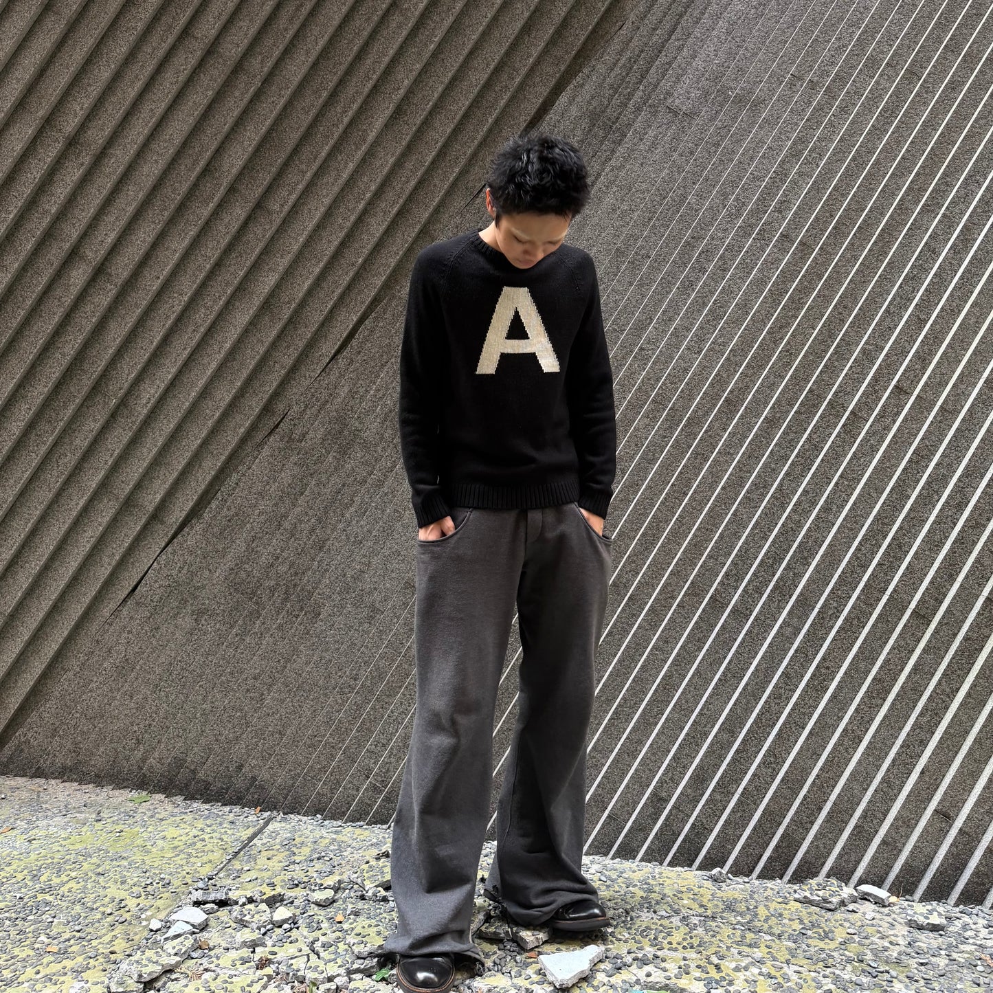 Armani Exchange Black Wool Logo Crewneck Sweater
