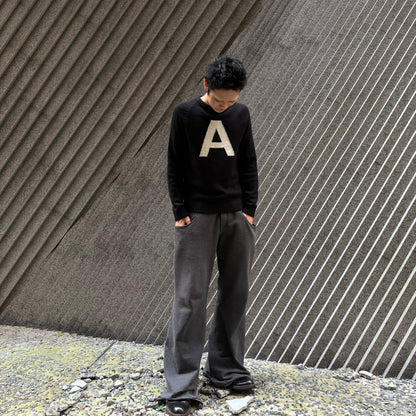 Armani Exchange Black Wool Logo Crewneck Sweater
