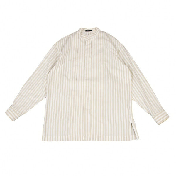 ISSEY MIYAKE MEN Stripe Band Collar Long Shirt Beige Size M