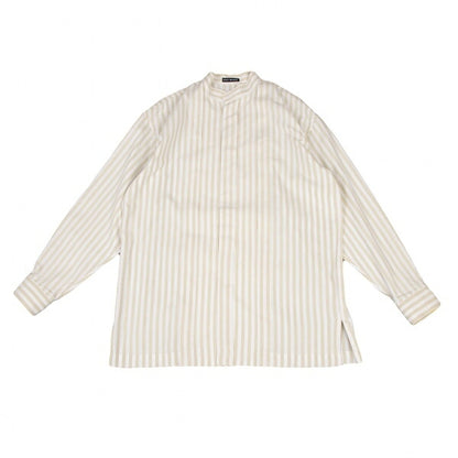 ISSEY MIYAKE MEN Stripe Band Collar Long Shirt Beige Size M