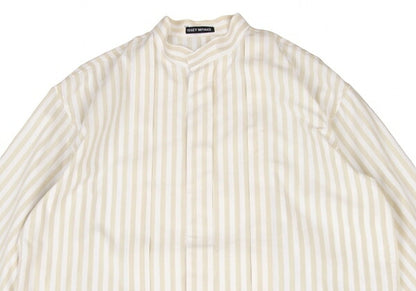 ISSEY MIYAKE MEN Stripe Band Collar Long Shirt Beige Size M