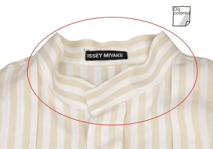 ISSEY MIYAKE MEN Stripe Band Collar Long Shirt Beige Size M
