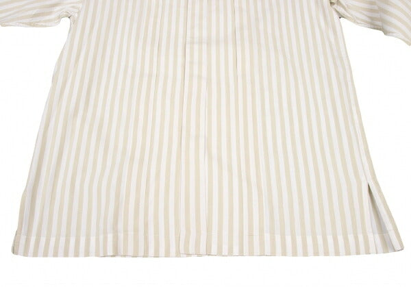 ISSEY MIYAKE MEN Stripe Band Collar Long Shirt Beige Size M
