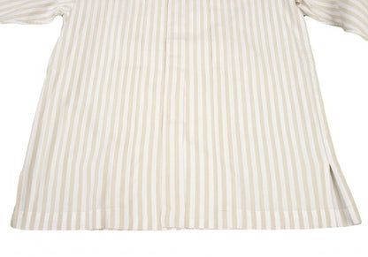 ISSEY MIYAKE MEN Stripe Band Collar Long Shirt Beige Size M
