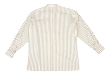 ISSEY MIYAKE MEN Stripe Band Collar Long Shirt Beige Size M