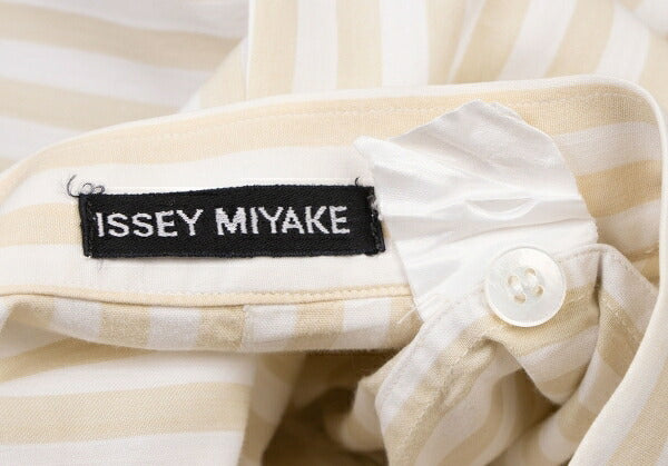ISSEY MIYAKE MEN Stripe Band Collar Long Shirt Beige Size M