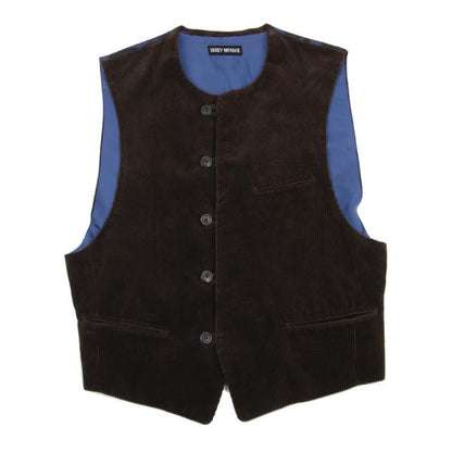 ISSEY MIYAKE MEN No Collar Panel Corduroy Brown Blue Vest Size M