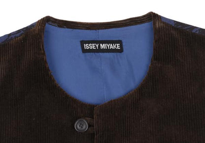 ISSEY MIYAKE MEN No Collar Panel Corduroy Brown Blue Vest Size M