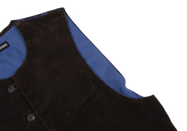 ISSEY MIYAKE MEN No Collar Panel Corduroy Brown Blue Vest Size M