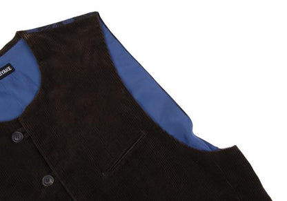 ISSEY MIYAKE MEN No Collar Panel Corduroy Brown Blue Vest Size M