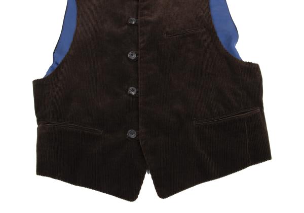 ISSEY MIYAKE MEN No Collar Panel Corduroy Brown Blue Vest Size M