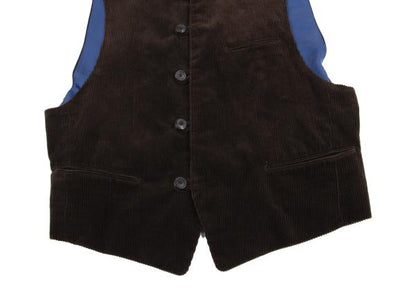 ISSEY MIYAKE MEN No Collar Panel Corduroy Brown Blue Vest Size M