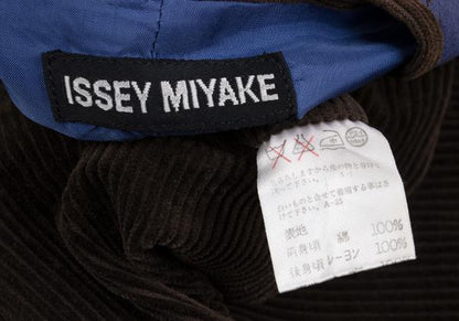 ISSEY MIYAKE MEN No Collar Panel Corduroy Brown Blue Vest Size M