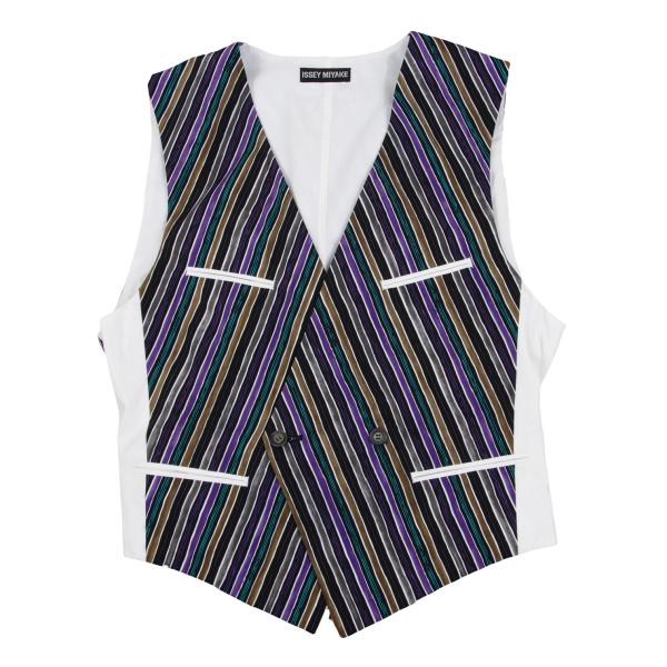 ISSEY MIYAKEMEN Cotton Diagonal Stripe Vest Black Size M