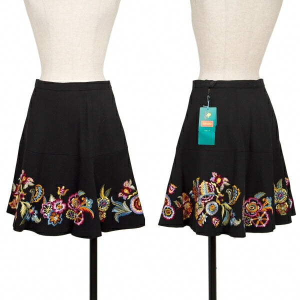 KENZO Wool Flower Embroidered Mini Skirt Black Multi Size 38