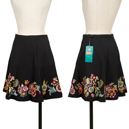 KENZO Wool Flower Embroidered Mini Skirt Black Multi Size 38