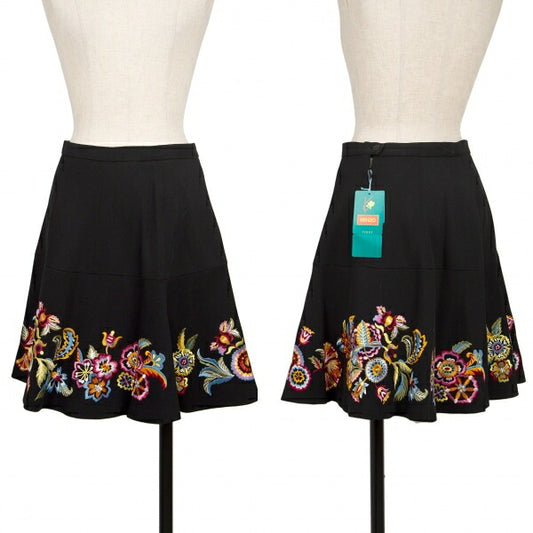 KENZO Wool Flower Embroidered Mini Skirt Black Multi Size 38