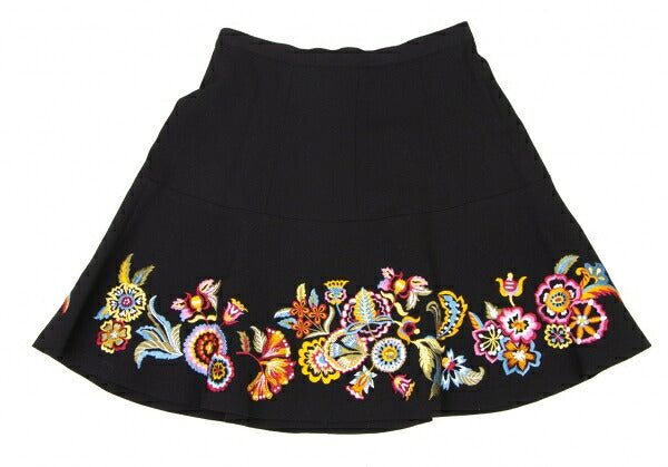 KENZO Wool Flower Embroidered Mini Skirt Black Multi Size 38