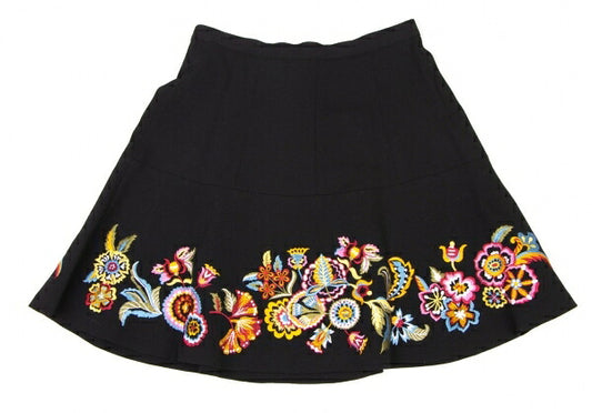 KENZO Wool Flower Embroidered Mini Skirt Black Multi Size 38