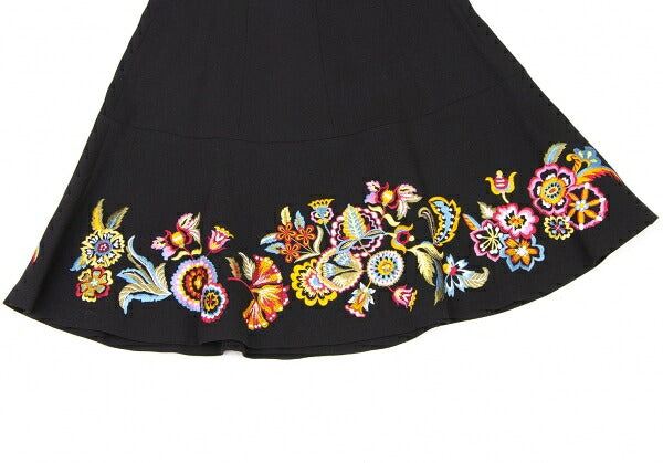 KENZO Wool Flower Embroidered Mini Skirt Black Multi Size 38
