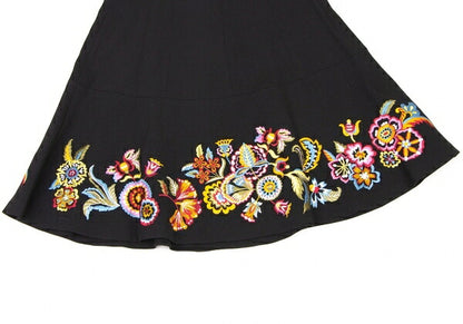 KENZO Wool Flower Embroidered Mini Skirt Black Multi Size 38