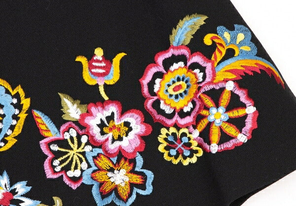 KENZO Wool Flower Embroidered Mini Skirt Black Multi Size 38