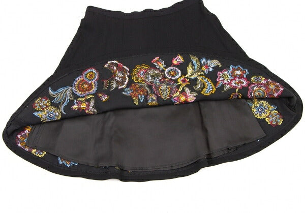 KENZO Wool Flower Embroidered Mini Skirt Black Multi Size 38