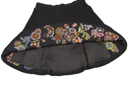 KENZO Wool Flower Embroidered Mini Skirt Black Multi Size 38