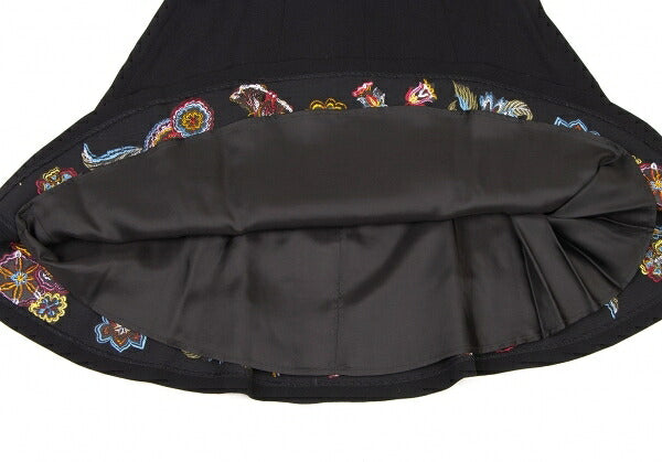 KENZO Wool Flower Embroidered Mini Skirt Black Multi Size 38