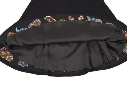 KENZO Wool Flower Embroidered Mini Skirt Black Multi Size 38