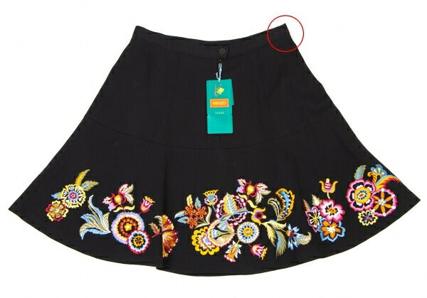KENZO Wool Flower Embroidered Mini Skirt Black Multi Size 38