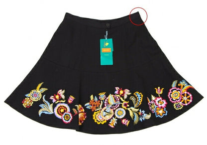 KENZO Wool Flower Embroidered Mini Skirt Black Multi Size 38