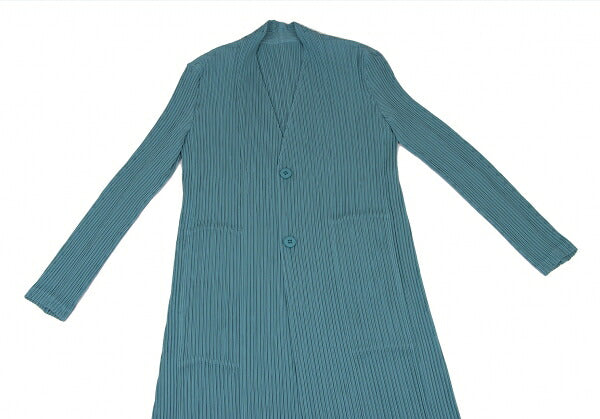 ISSEY MIYAKE 22SS Pleated Collarless Long Light Blue Jacket Size 2