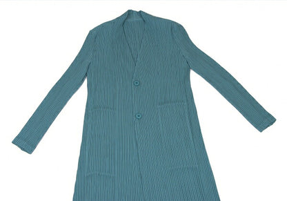 ISSEY MIYAKE 22SS Pleated Collarless Long Light Blue Jacket Size 2