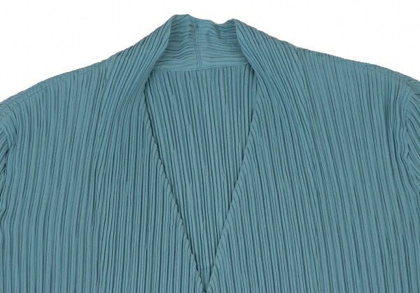 ISSEY MIYAKE 22SS Pleated Collarless Long Light Blue Jacket Size 2
