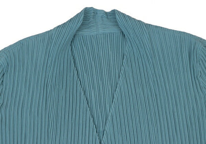 ISSEY MIYAKE 22SS Pleated Collarless Long Light Blue Jacket Size 2