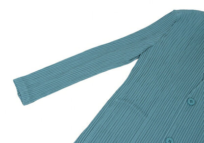 ISSEY MIYAKE 22SS Pleated Collarless Long Light Blue Jacket Size 2