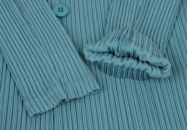 ISSEY MIYAKE 22SS Pleated Collarless Long Light Blue Jacket Size 2