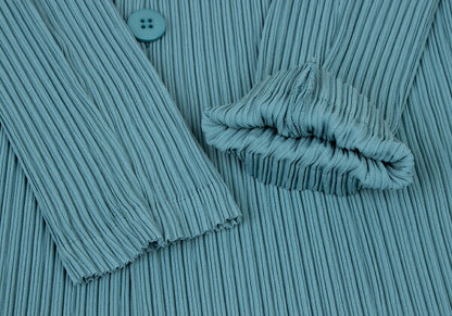 ISSEY MIYAKE 22SS Pleated Collarless Long Light Blue Jacket Size 2