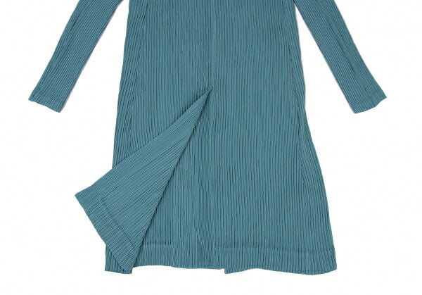 ISSEY MIYAKE 22SS Pleated Collarless Long Light Blue Jacket Size 2