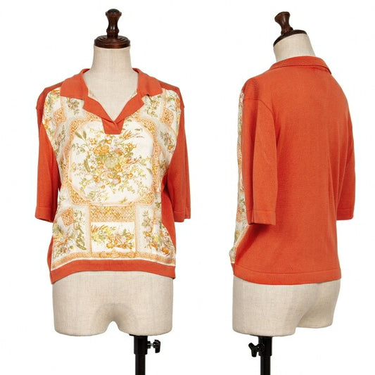 ETRO Rayon Floral Print Skipper Polo Shirt Orange Size M