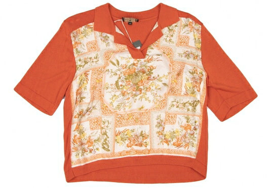 ETRO Rayon Floral Print Skipper Polo Shirt Orange Size M