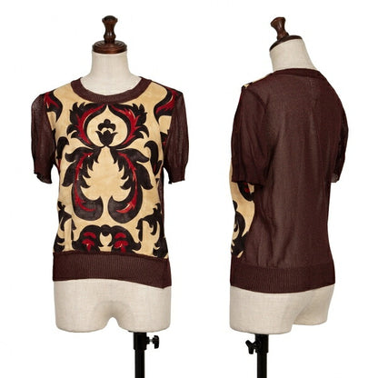 DRIES VAN NOTEN Silk Panel Front Bordeaux Beige Knit Size 38