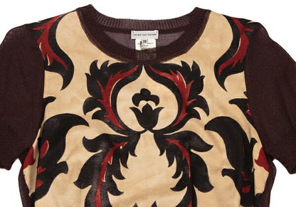 DRIES VAN NOTEN Silk Panel Front Bordeaux Beige Knit Size 38